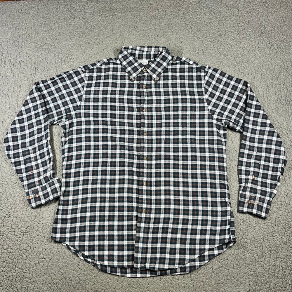 Brooks Brothers Button Down Men L Regent Flannel Plaid Green Preppy Classic